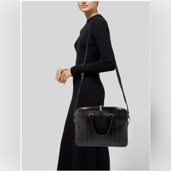 Authentic BURBERRY Hambleton London Check Briefcase Messenger Bag Blue - Picture 6 of 13